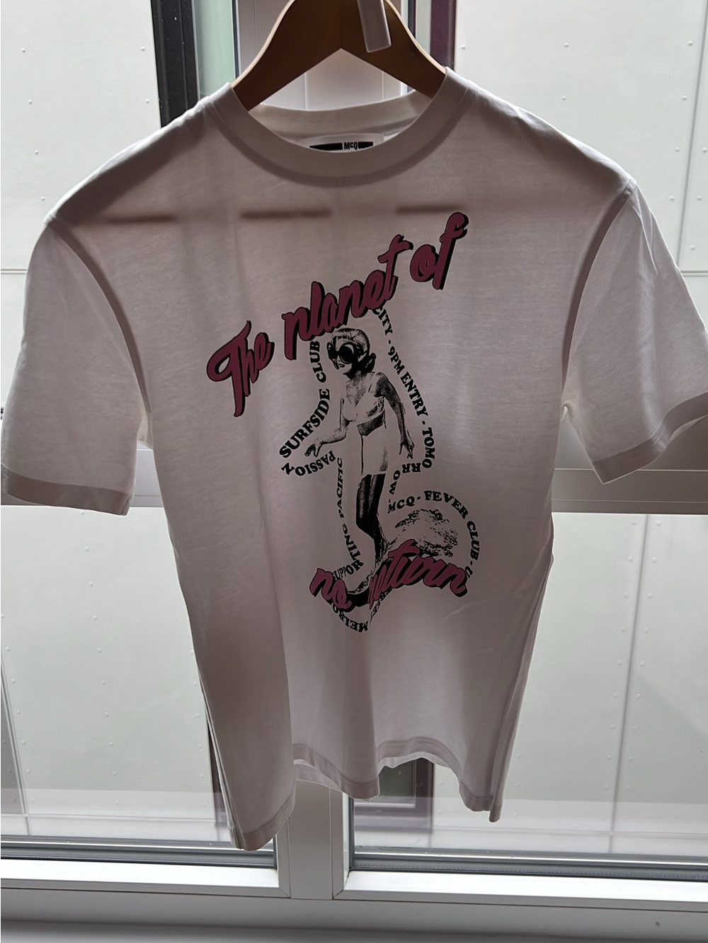 Alexander Mc queen White Graphic T-Shirt with Pink Accent.